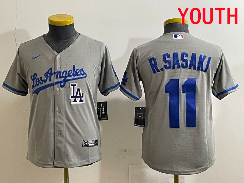 Youth Los Angeles Dodgers #11 R.Sasaki Grey Game 2025 Nike MLB Jersey style 6->youth mlb jersey->Youth Jersey
